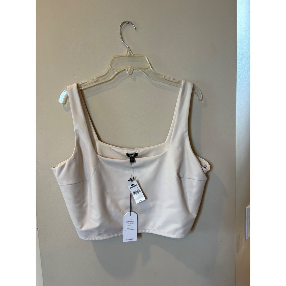 Express Body Contour‎ Faux Leather Square Neck Crop Top Cream XL NEW $48